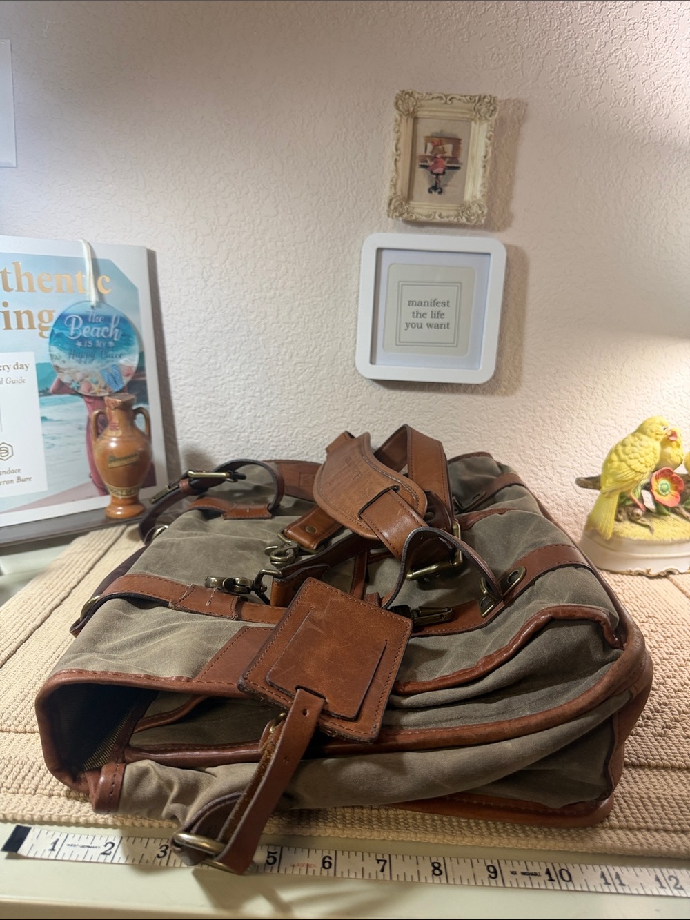 Allen Edmonds Waxed Canvas Leather Messenger Briefcase Laptop Bag - Picture 9 of 15